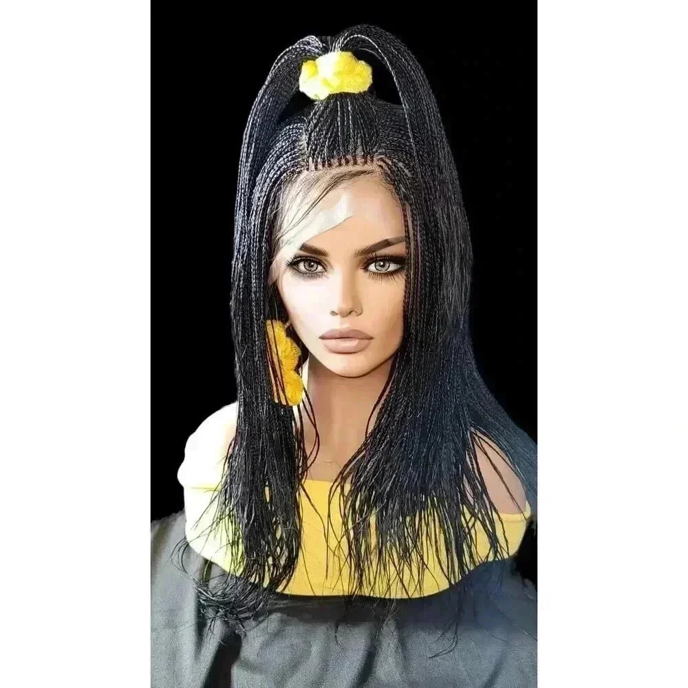 Full Lace Hand-Braided wig color # 1 Jet Black micro million braids- long wig - Picture 9 of 15